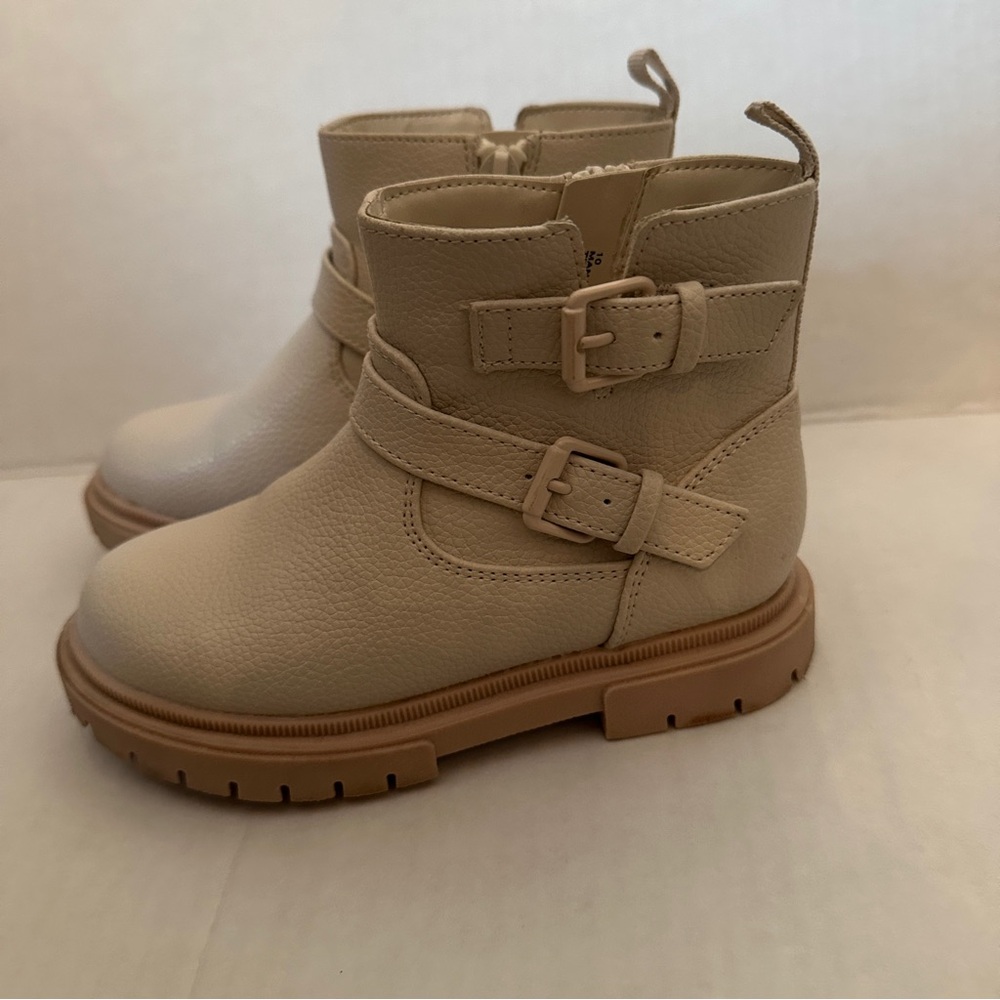 Cat & Jack Toddler Evie Buckle Moto Boots in cream faux leather